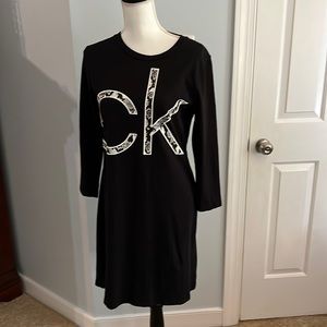 Calvin Klein Animal Print Logo Dress Black - M